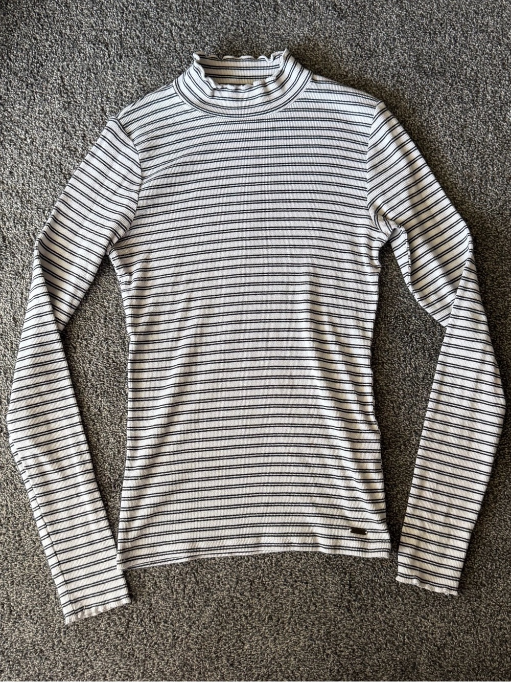 Hollister Black & White Striped Mock Neck Long Sleeve Top
